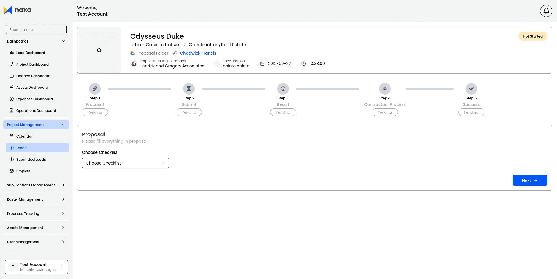 Proposal step — choose checklist and multi-step proposal flow