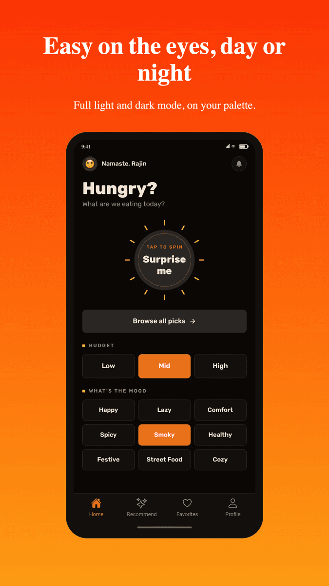 Home screen in dark theme.
